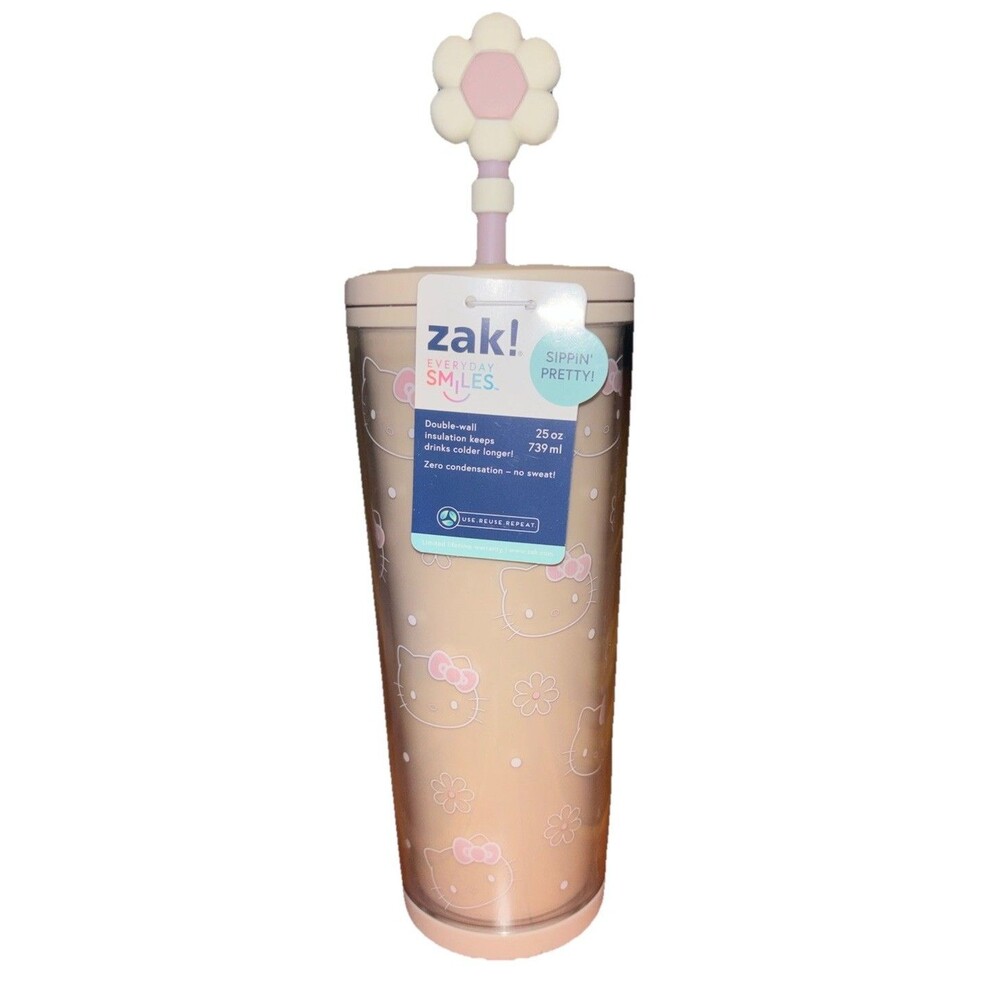 Zak! Hello Kitty Double-Wall Insulated Tumbler 25oz 739ml Beige With Straw